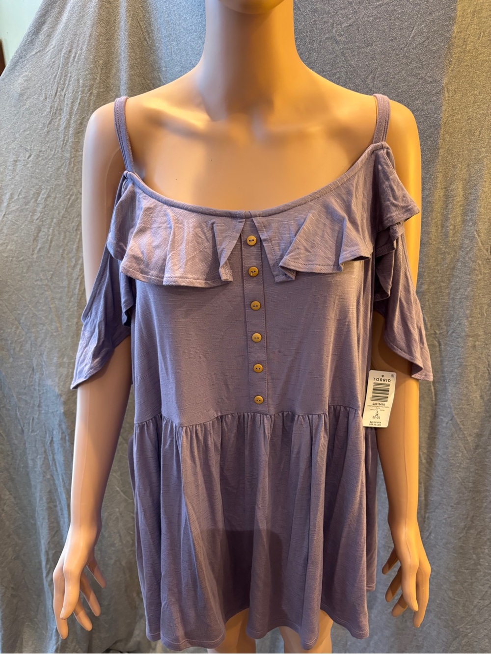 torrid Dusk Lavender/Pale Purple Cold-Shoulder Peplum Top